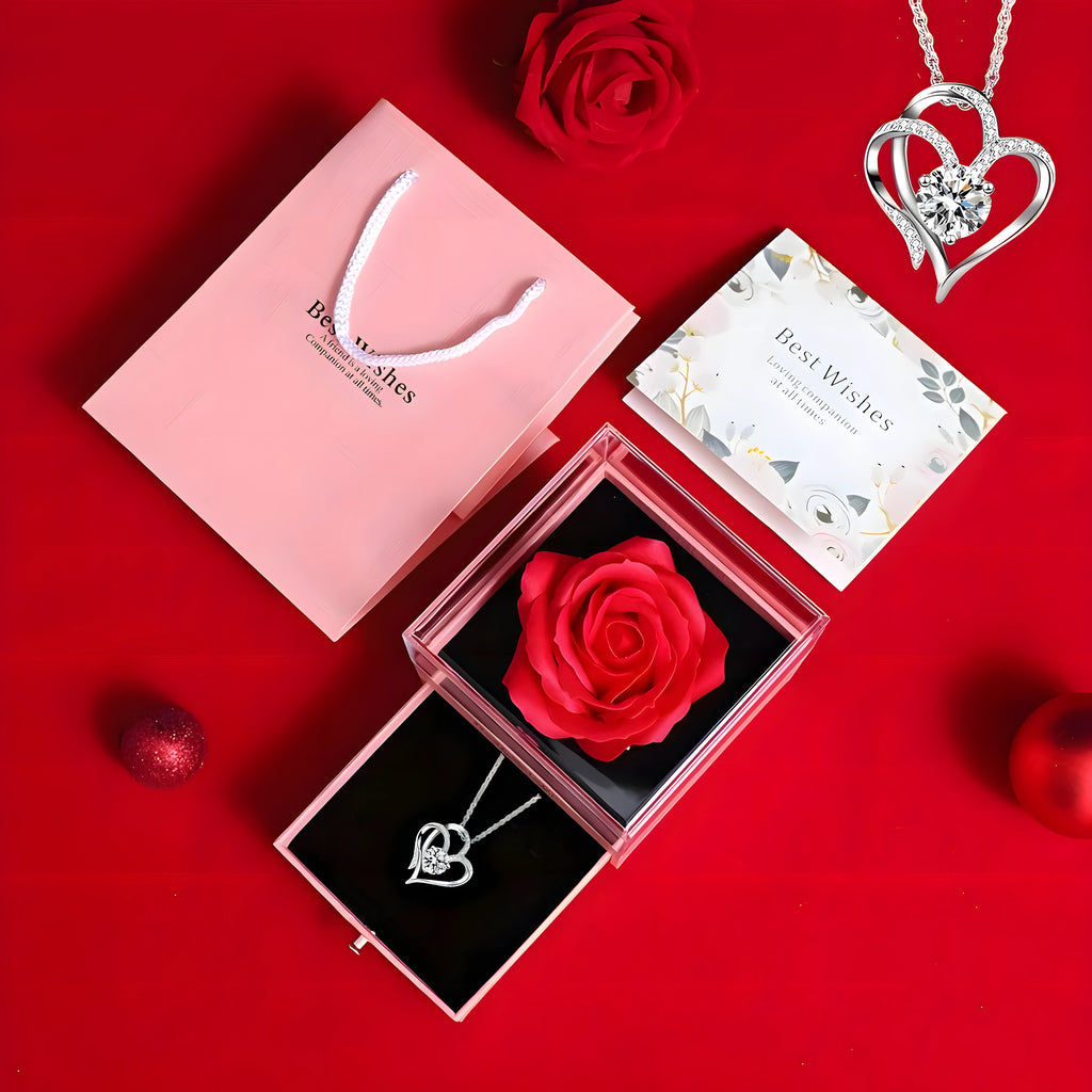 Ewige Rose mit Herz-Kette – Geschenkset
