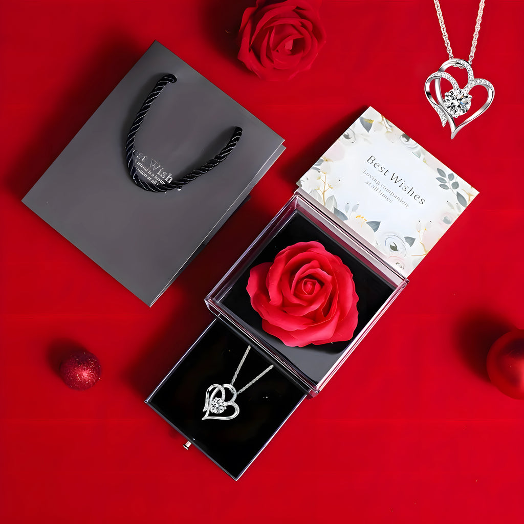 Ewige Rose mit Herz-Kette – Geschenkset