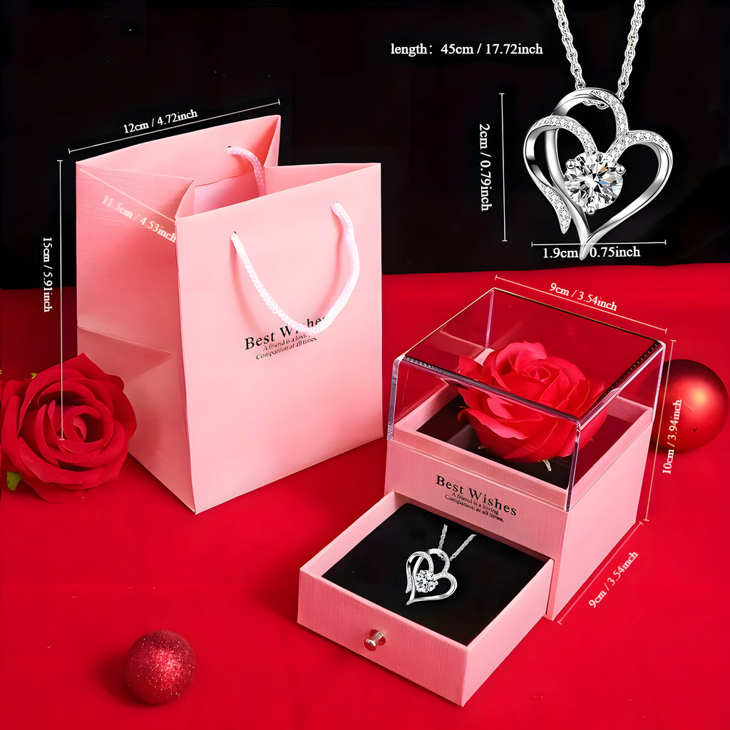 Ewige Rose mit Herz-Kette – Geschenkset