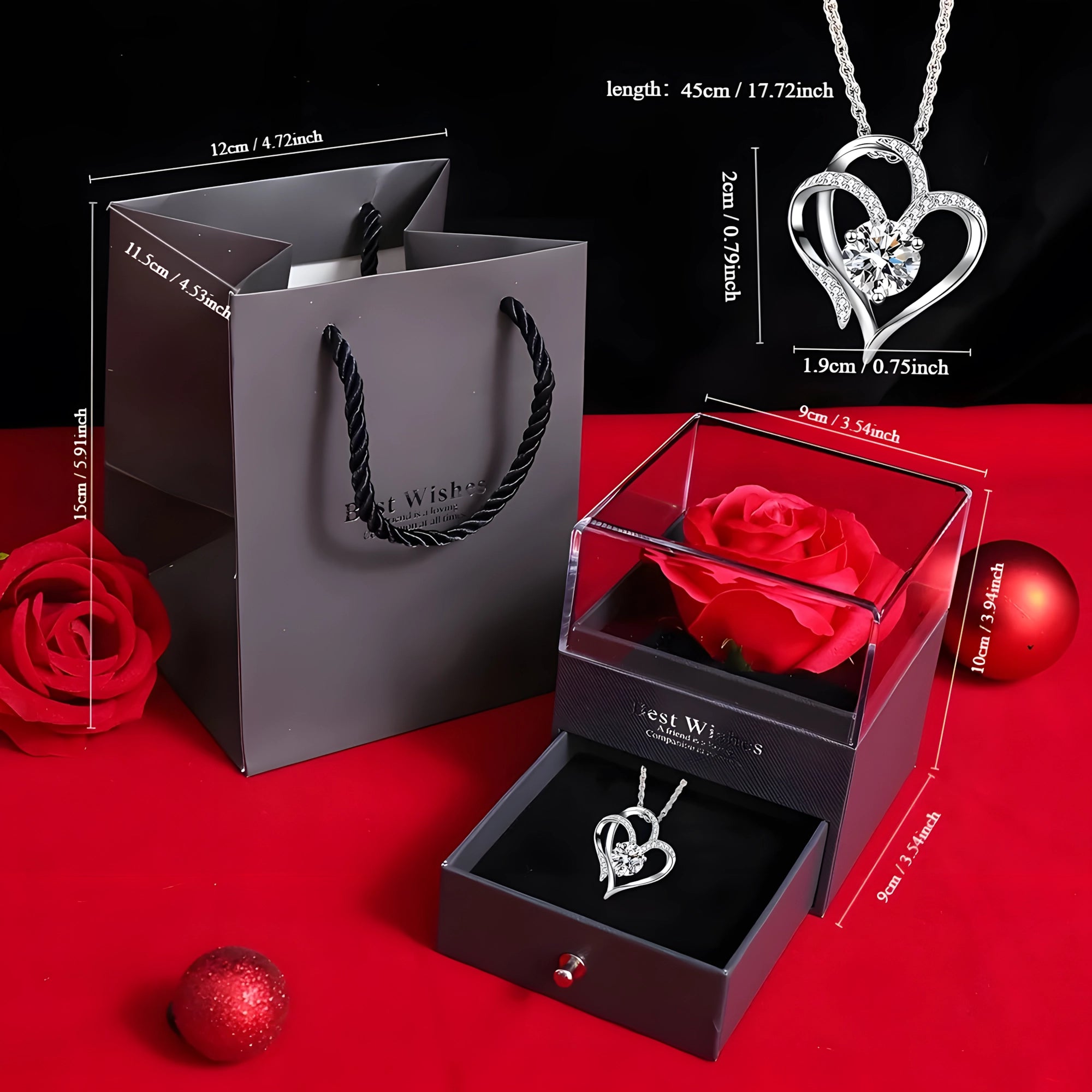 Ewige Rose mit Herz-Kette – Geschenkset