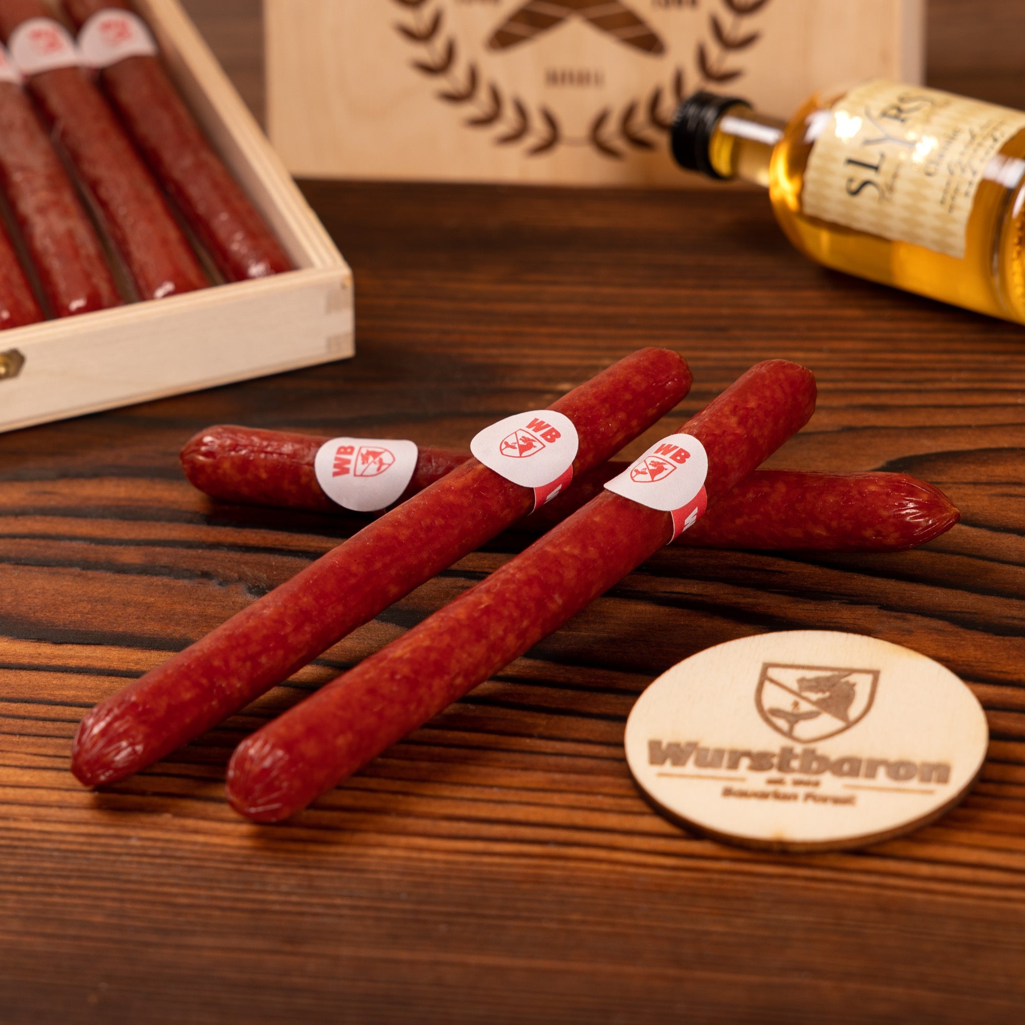 WURSTBARON® Salami-Sticks im Premium-Holzkästchen